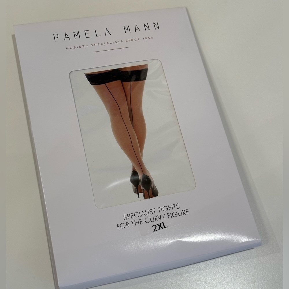 Pamela Mann silky nude with black line up the back stockings. Brand New!